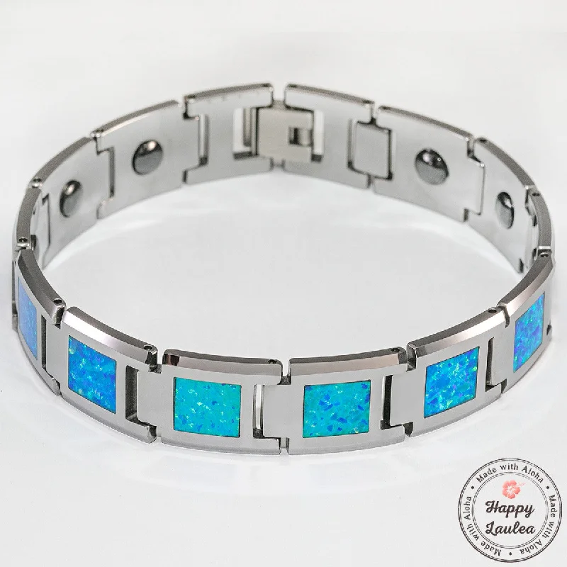 Tungsten Carbide 13mm Bracelet with Blue Opal Inlay