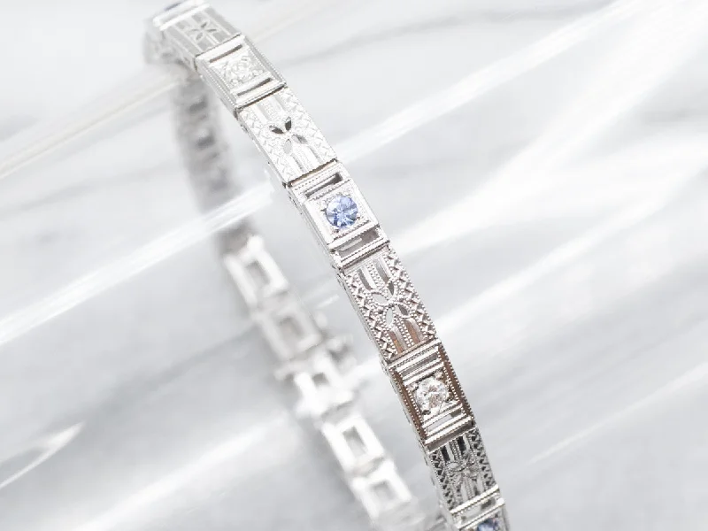 Art Deco Sapphire and Diamond Filigree Link Bracelet