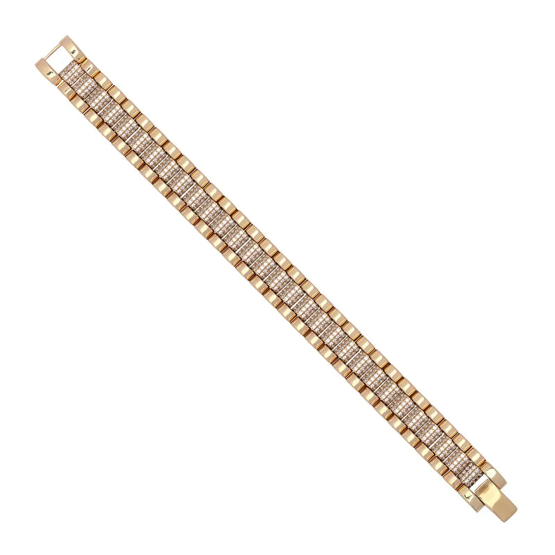 New 9ct Gold Cubic Zirconia Brickwork Bracelet