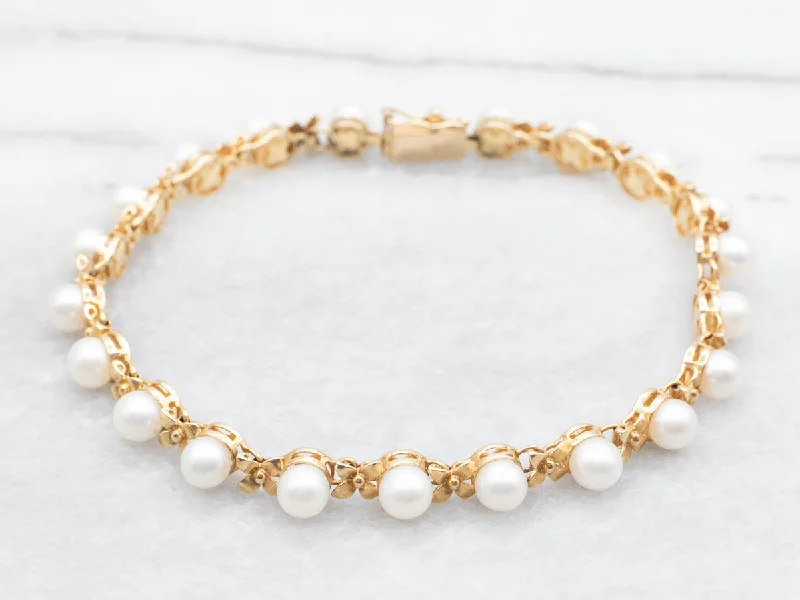 Floral Saltwater Pearl Link Bracelet