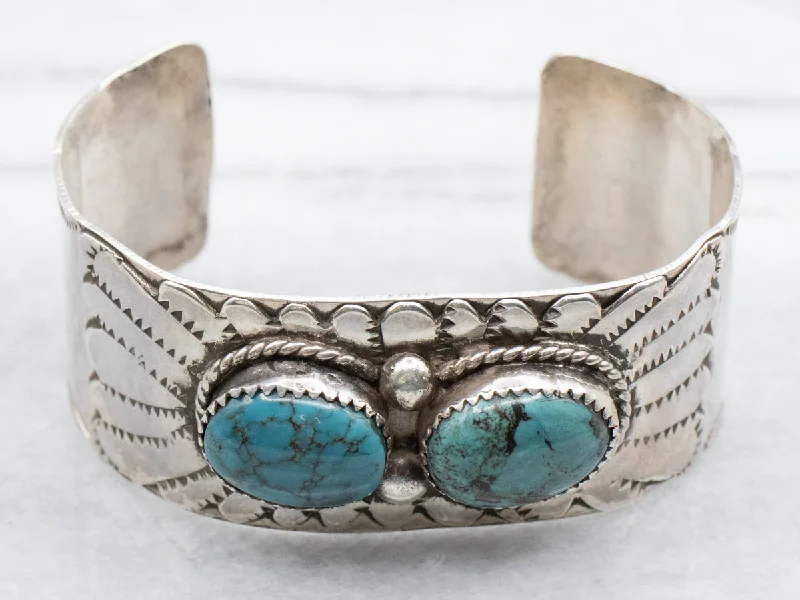 Sterling Silver Native American Double Turquoise Cuff Bracelet