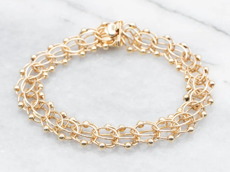 Woven Fancy Link Gold Beaded Bracelet