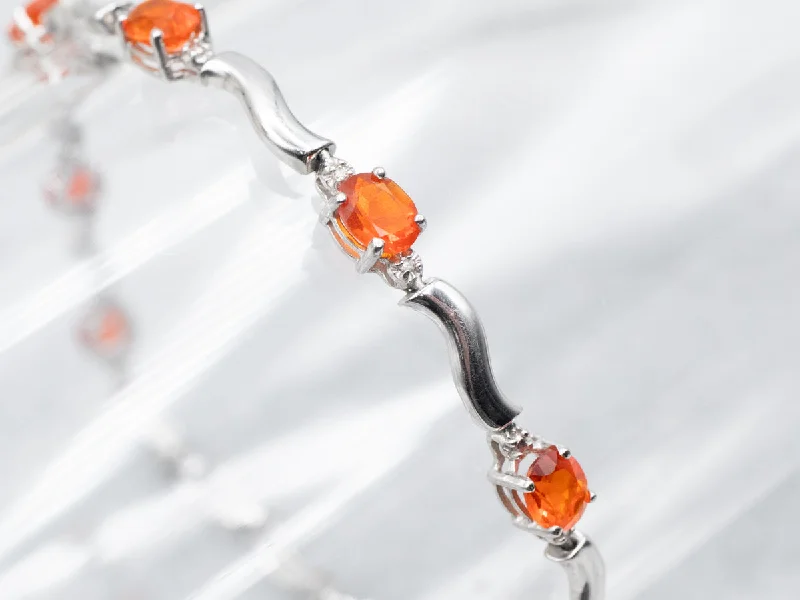 Bright Fire Opal Gemstone Wave Link Bracelet