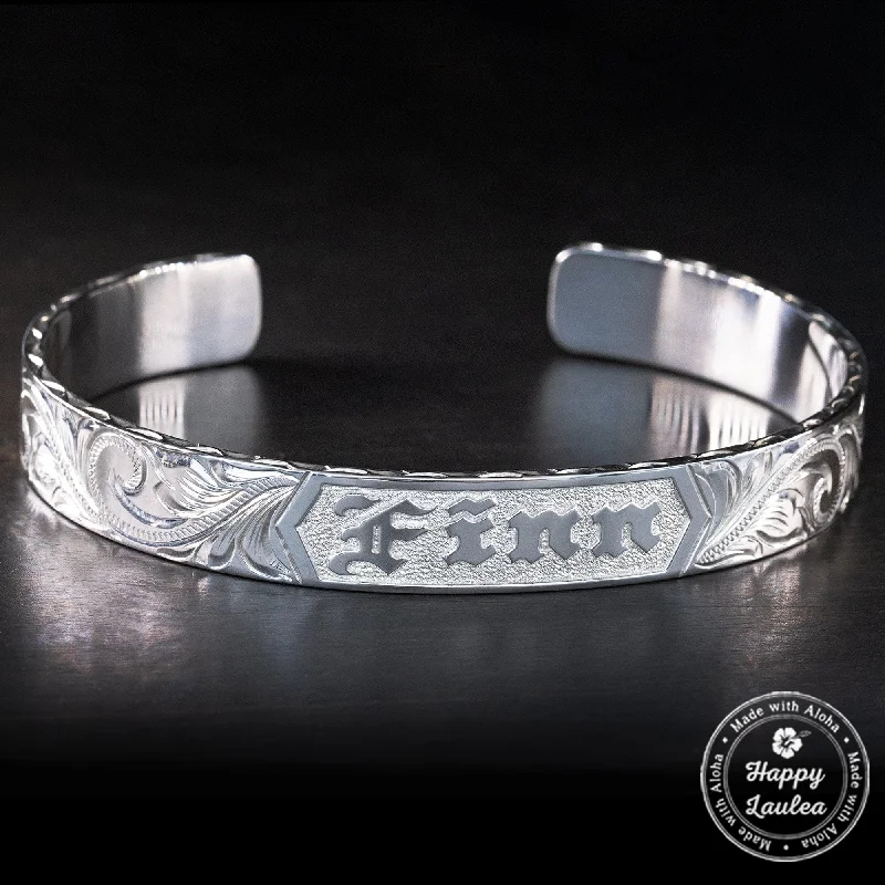 Sterling Silver Hawaiian Jewelry [10x2mm] Personalized Name Open Bracelet