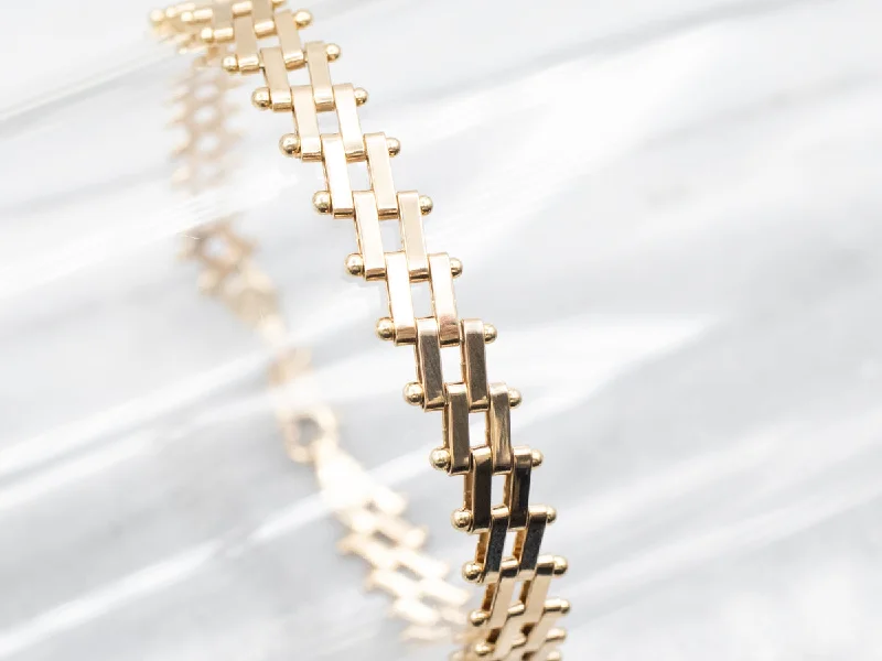 Gold Double Bar Link Bracelet with Lobster Clasp