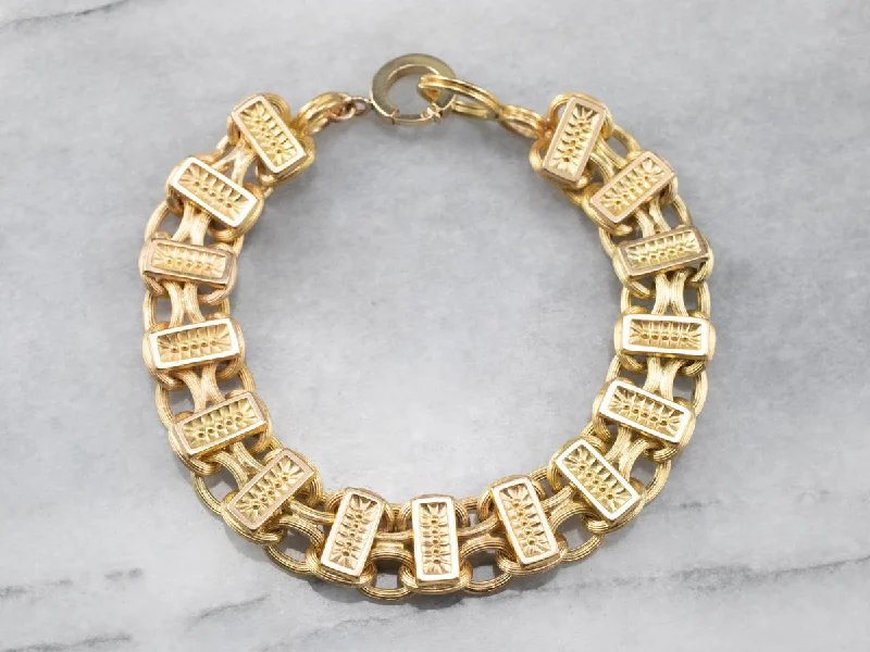 Decorative 18K Gold Bar Link Bracelet