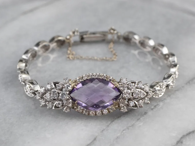 Retro Era Amethyst and Diamond Bracelet