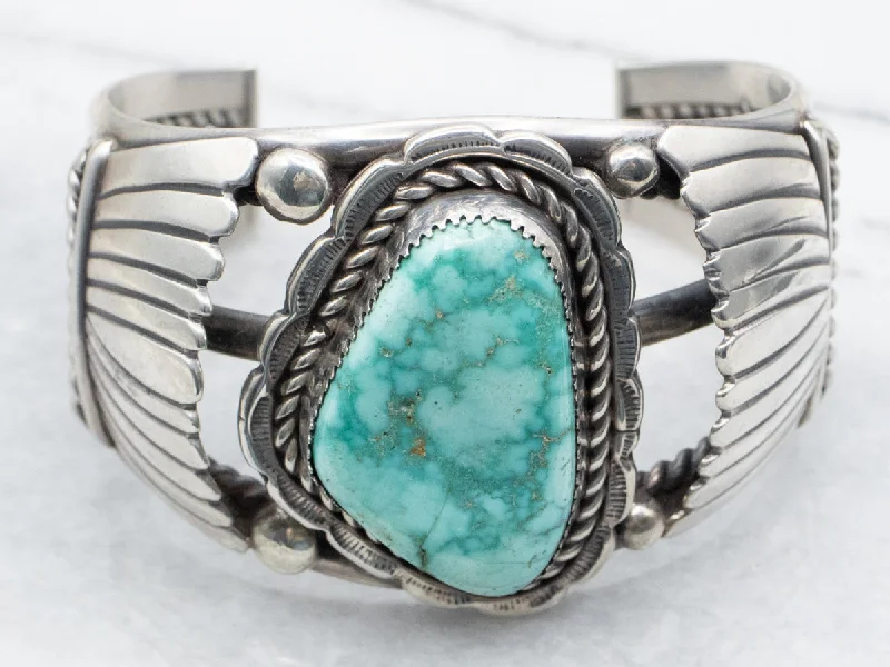 Sterling Silver Native American J. Martinez Turquoise Cuff Bracelet