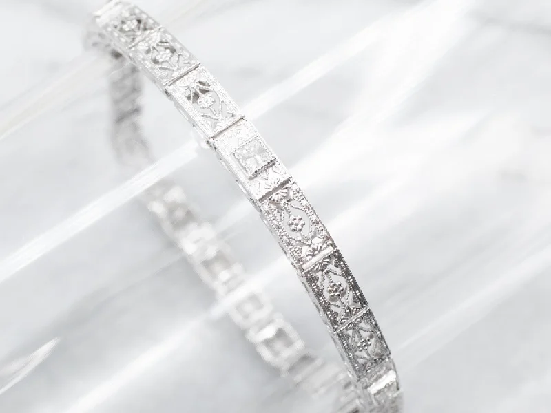 Art Deco Princess Cut Diamond and Filigree Link Bracelet