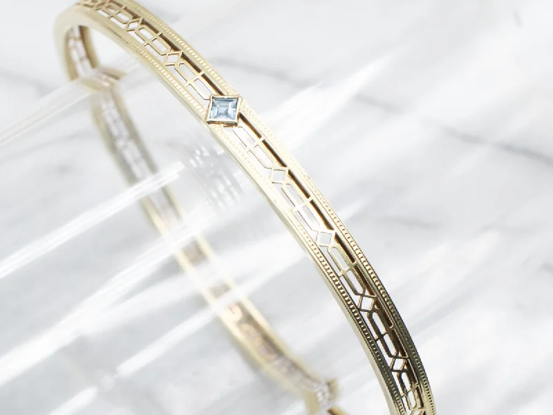 Pretty Gold Filigree Sapphire Bangle Bracelet