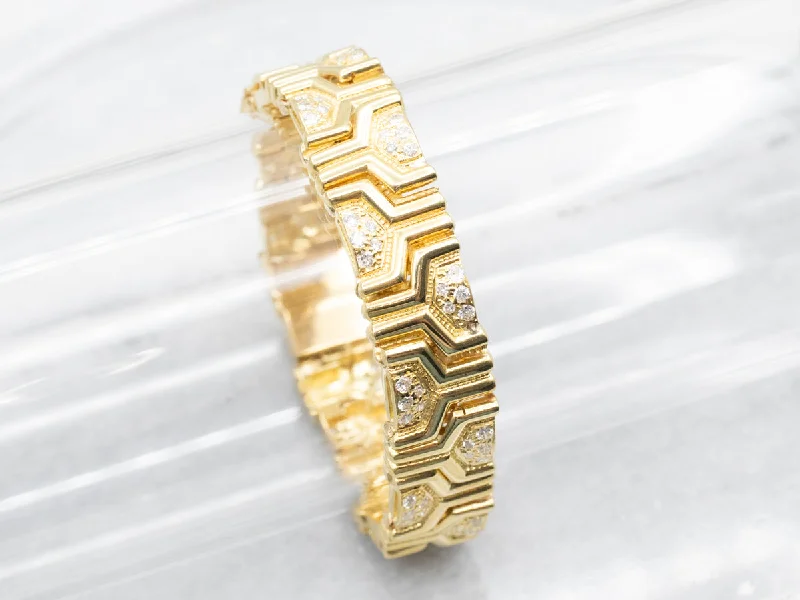 Yellow Gold Geometric Bracelet with Diamond Accents