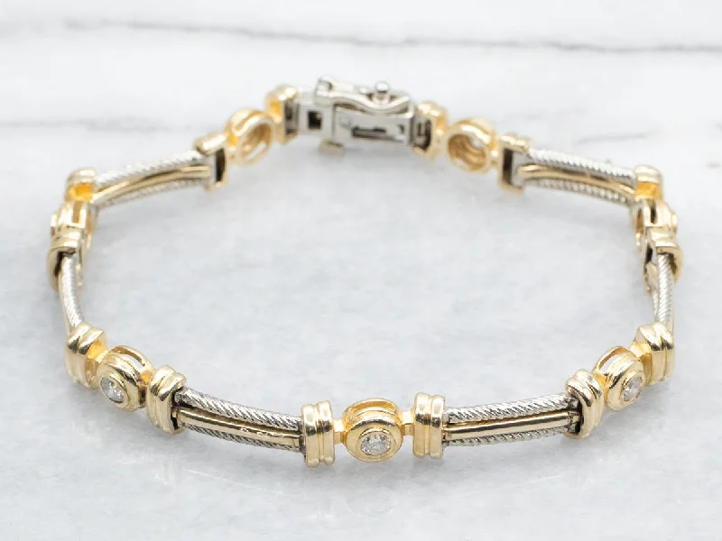 Two Tone Diamond and Bar Link Bracelet