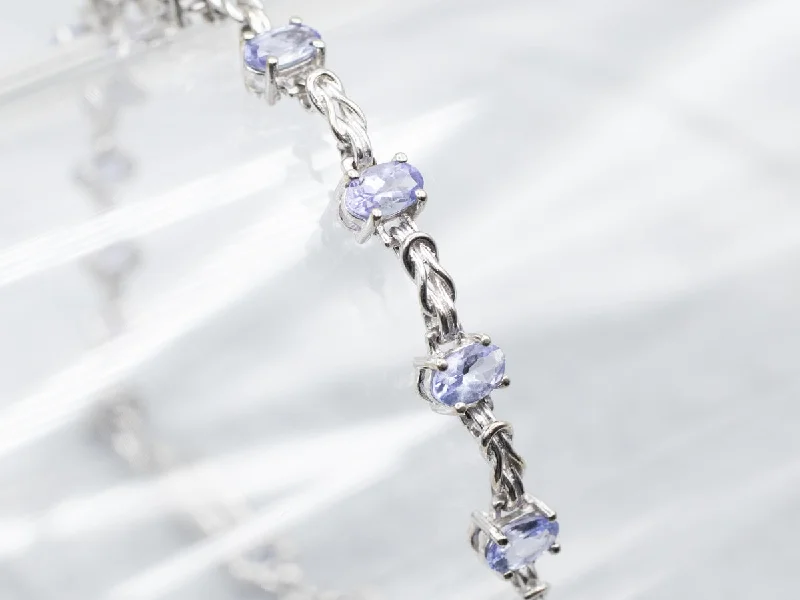 White Gold Tanzanite and Knot Link Bracelet