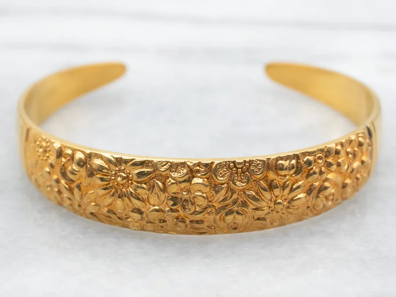 Sterling Silver Gold Plated Floral Cuff Bracelet