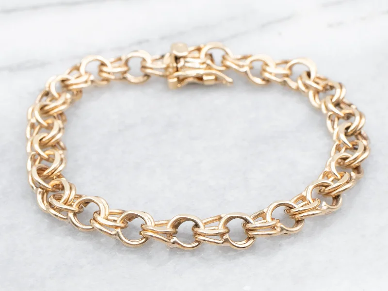 Double Ring Yellow Gold Charm Bracelet