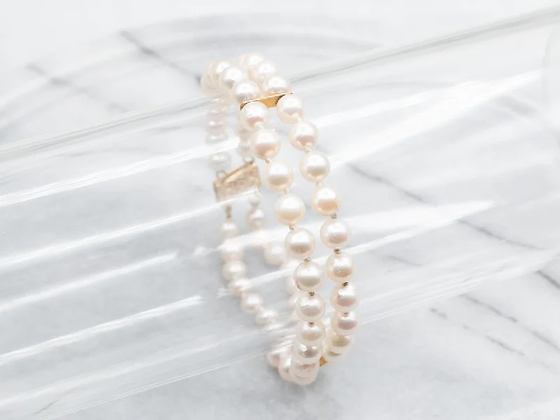 Yellow Gold Pearl Double Strand Bracelet