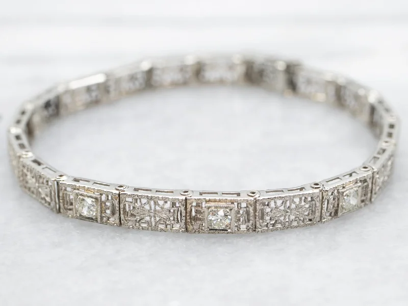 Art Deco European Cut Diamond Filigree Bracelet