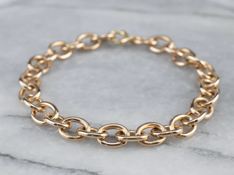 14K Gold Oval Link Chain Bracelet