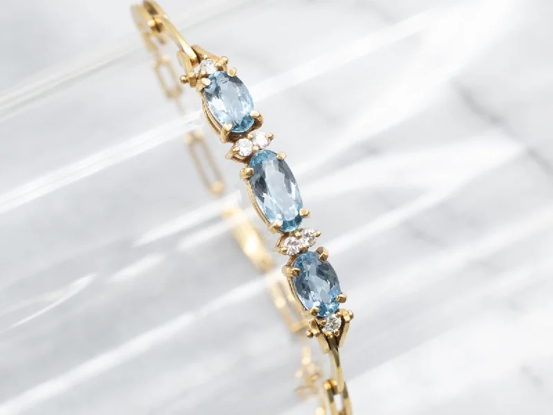 Sophisticated Blue Topaz and Diamond Link Bracelet