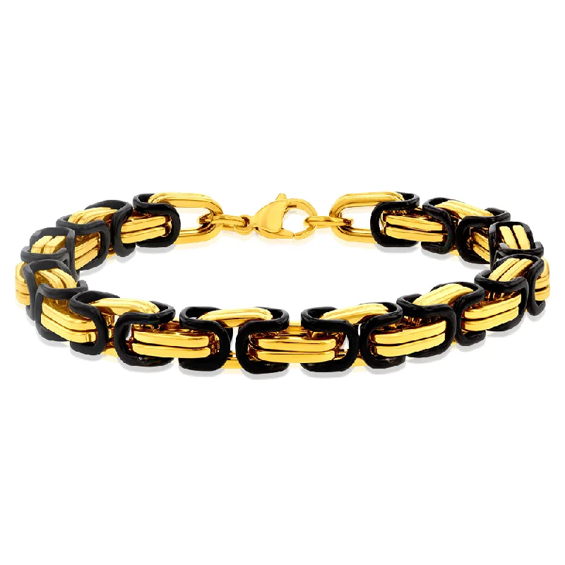 Stainless Steel And Yellow Gold Plated Fancy Links 23.5cm Bracelet