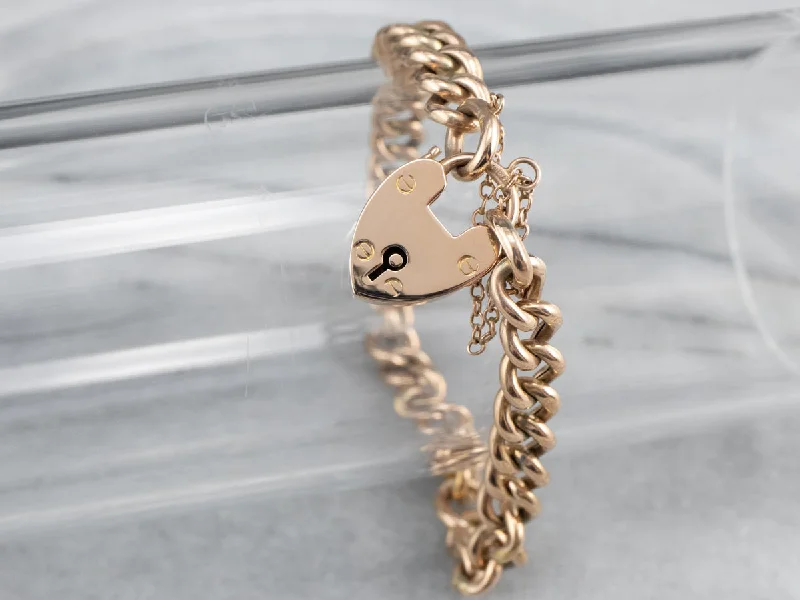 Antique Rose Gold Padlock Chain Bracelet