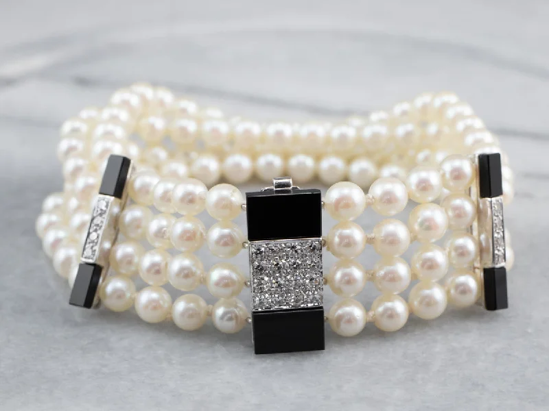 Pearl Black Onyx Diamond Bead Bracelet