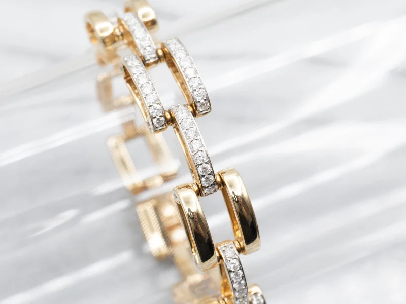 Modern Gold and Diamond Link Bracelet