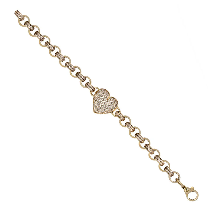 New 9ct Gold Cubic Zirconia Heart Belcher Bracelet