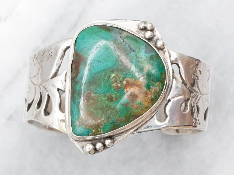 Handmade Sterling Silver Floral Turquoise Cuff Bracelet