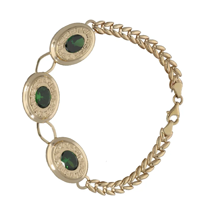 New 14ct Gold Green CZ Greek Key Bracelet