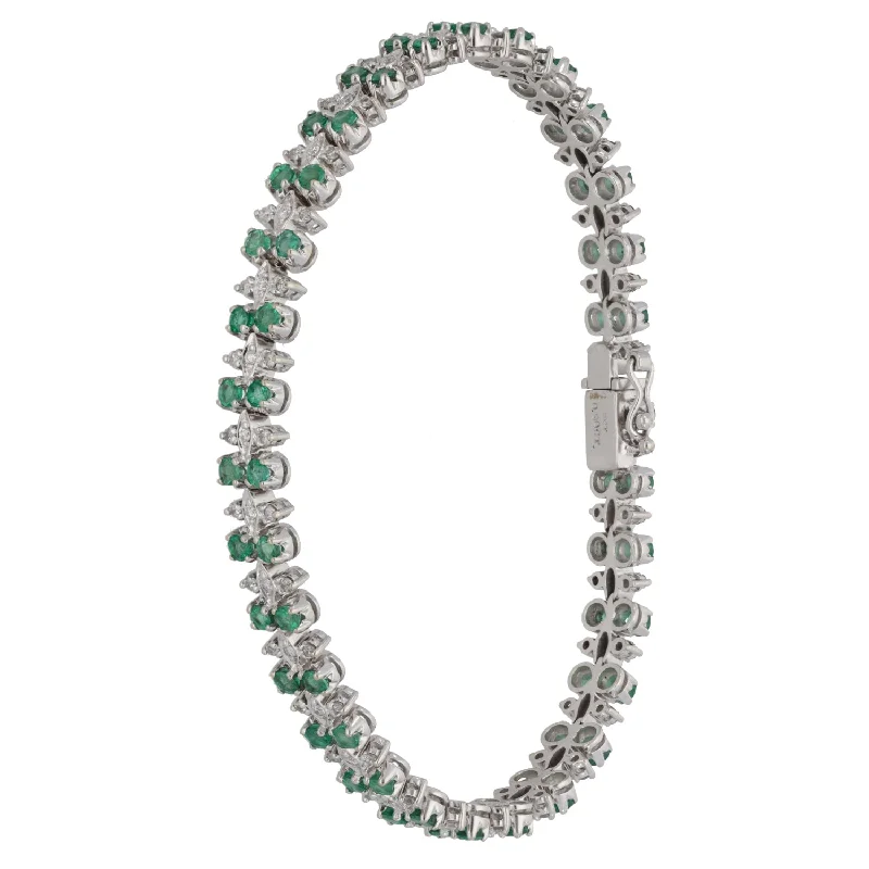 18ct White Gold 0.90ct Diamond & Emerald Line/Tennis Bracelet