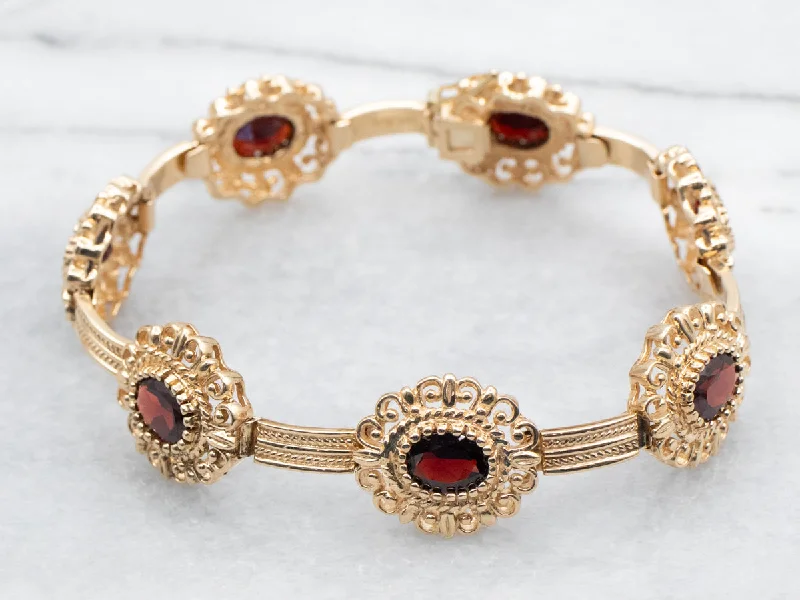 Garnet Bracelet with Scrolling Frame