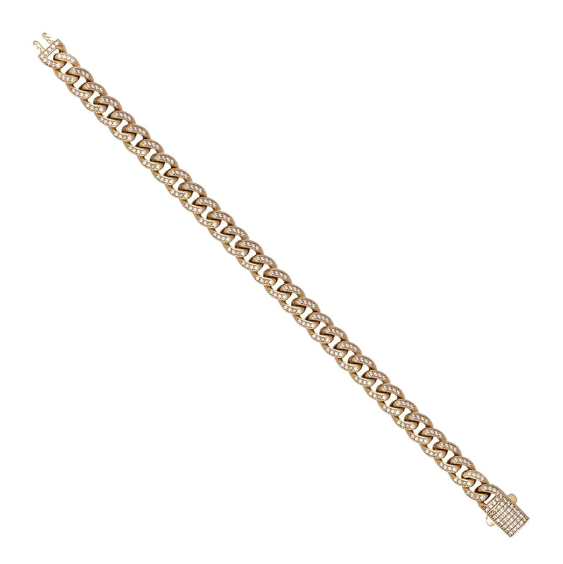 New 9ct Gold Cubic Zirconia Hollow Curb Bracelet