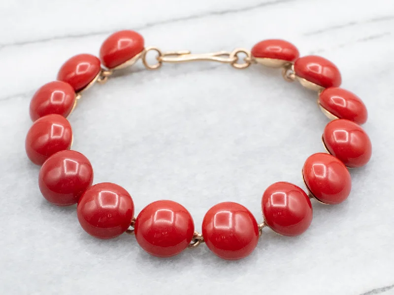 Vintage Red Coral and Gold Bracelet