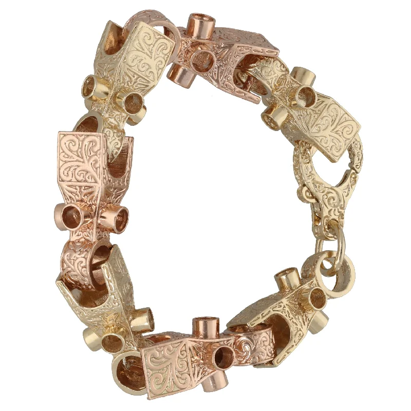 9ct Bicolour Gold Patterned Lego Bracelet