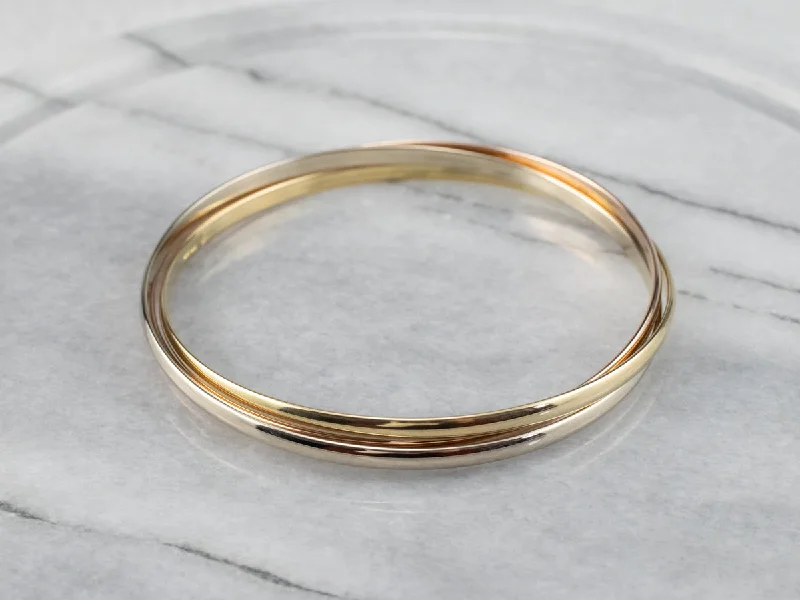 Tri Color Gold Rolling Bangle Bracelet