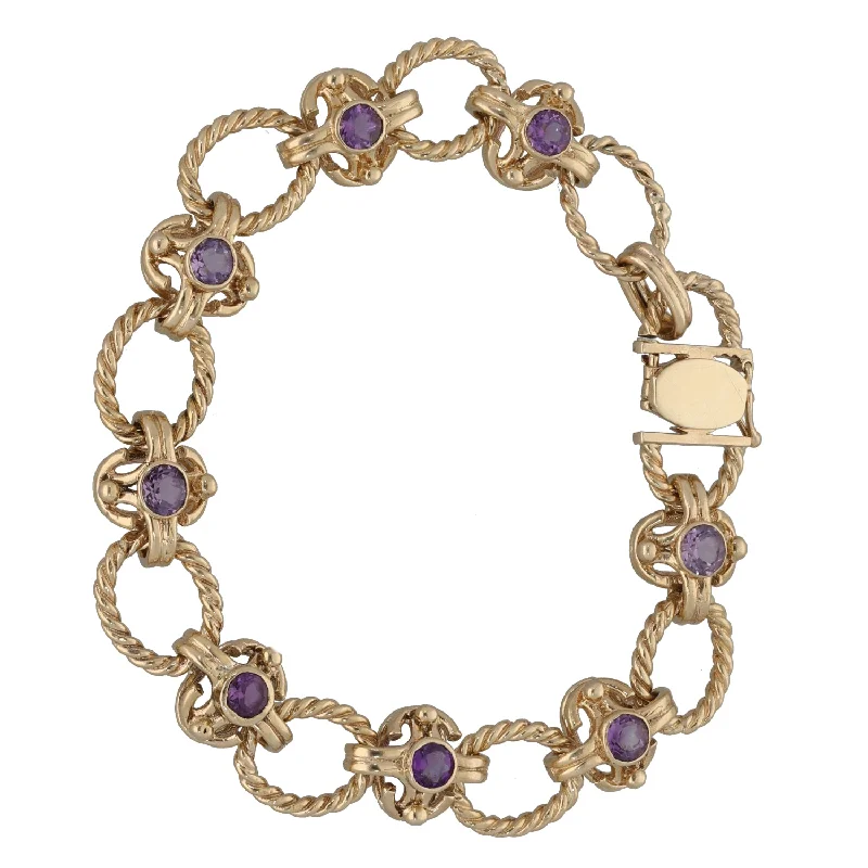 9ct Gold Amethyst Fancy Stone Set Bracelet