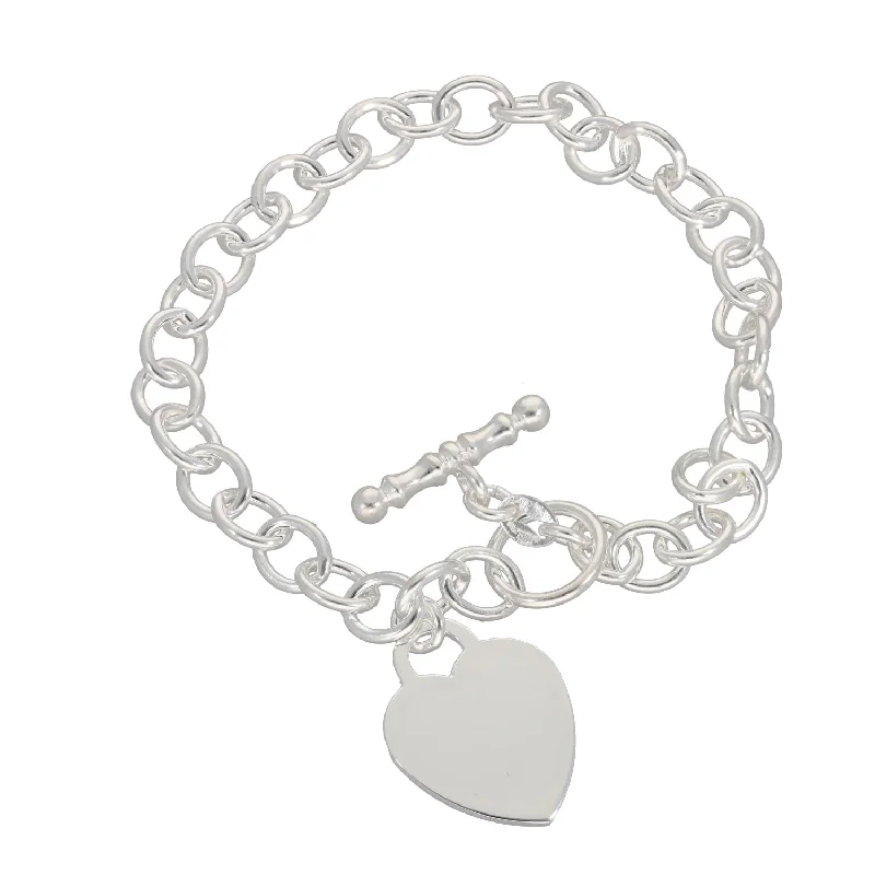 New Sterling Silver Belcher Bracelet With Heart & T Bar 18cm