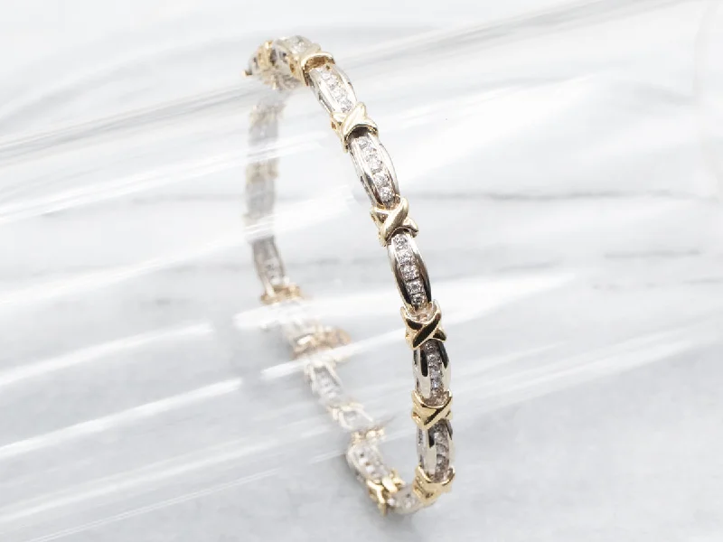 Two Tone X Link Diamond Bracelet