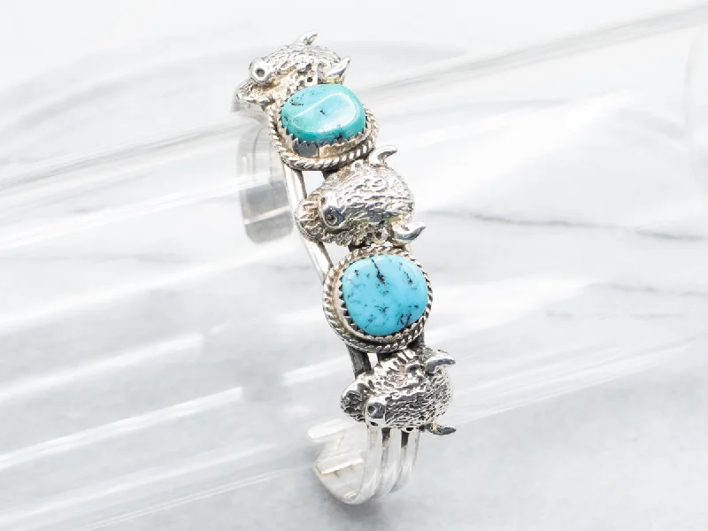 Sterling Silver Turquoise and Buffalo Head Cuff Bracelet