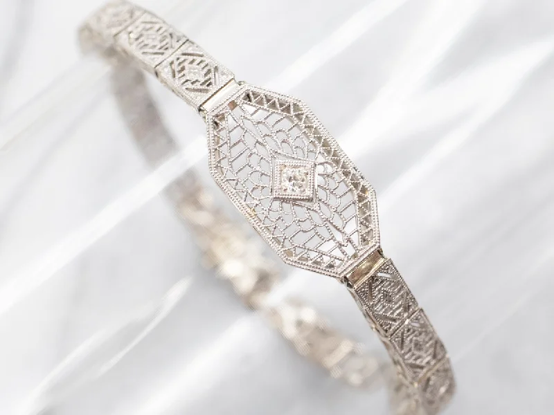 Art Deco Diamond Filigree Link Bracelet