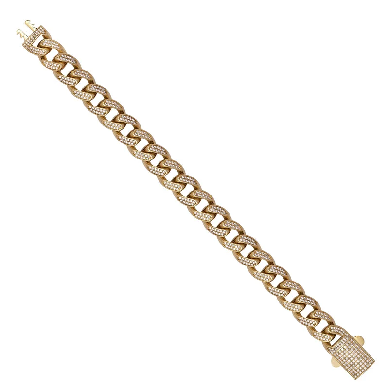 New 9ct Gold Cubic Zirconia 13mm Curb Bracelet